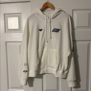 PINK Victoria's Secret White Hoodie with Black Patch F1 Racing Hoodie